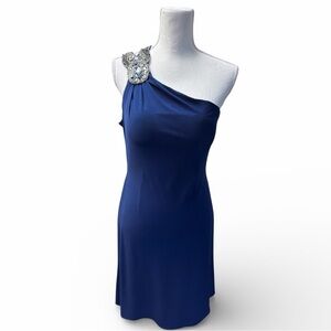 Jackie Jon New York Blue one-shoulder-jeweled Evening Dress Size 8